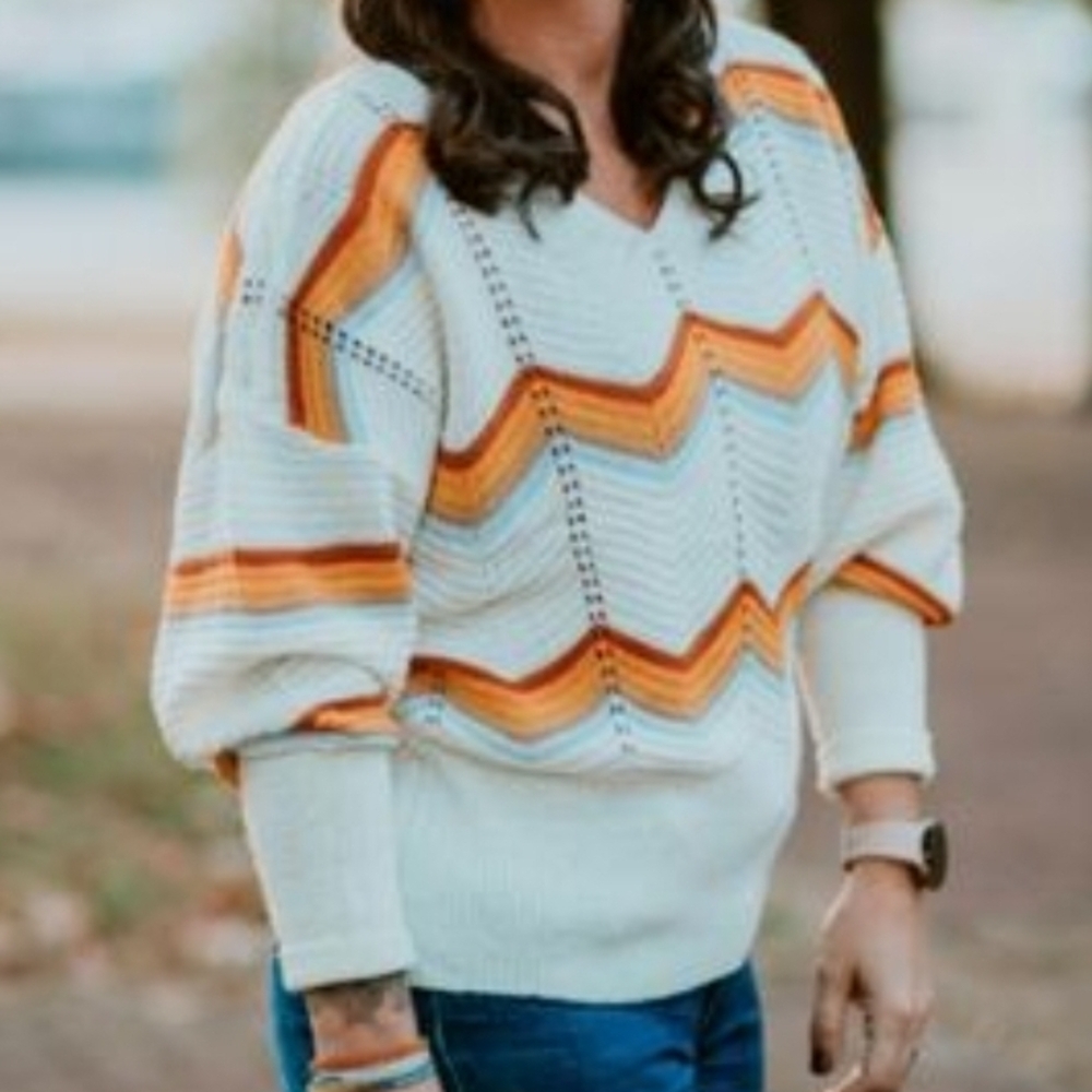 FCT With Love Yellow Chevron Cropped Sweater Medium (5936)